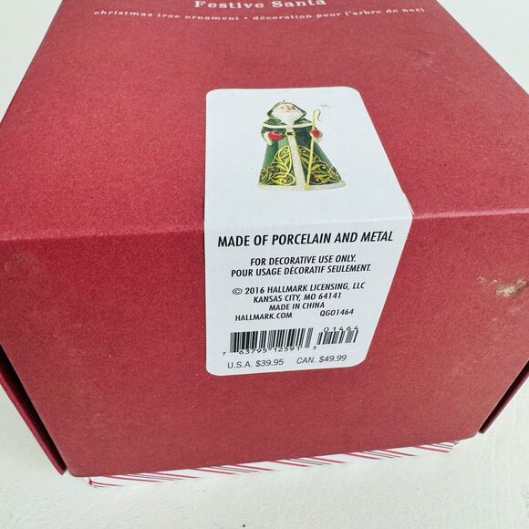 Hallmark Keepsake Ornament Festive Santa 2016 Christmas Porcelain Metal New - Picture 6 of 7